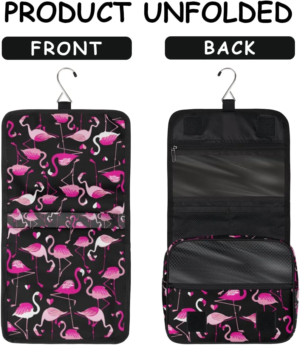 Travel Hanging Toiletry Bag for Women Men Animal Pink Flamingo Cosmetic Bag Waterproof Makeup Organizer for Accessories, Shampoo, Full Sized Container, Toiletries for Bathroom Shower