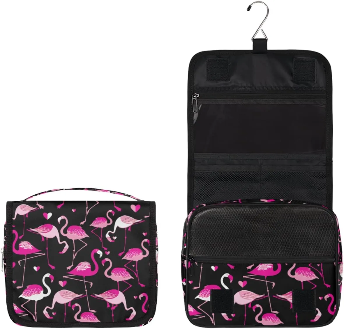 Travel Hanging Toiletry Bag for Women Men Animal Pink Flamingo Cosmetic Bag Waterproof Makeup Organizer for Accessories, Shampoo, Full Sized Container, Toiletries for Bathroom Shower