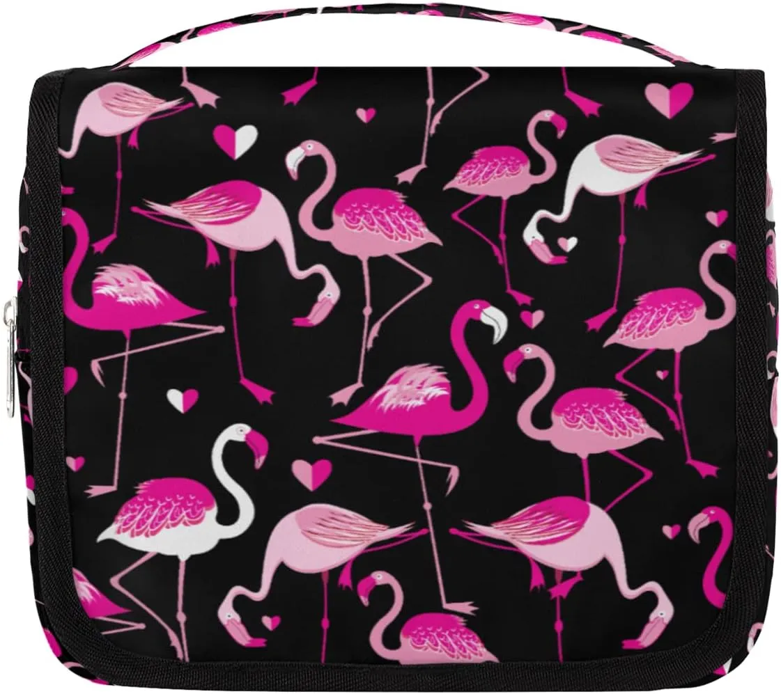 Travel Hanging Toiletry Bag for Women Men Animal Pink Flamingo Cosmetic Bag Waterproof Makeup Organizer for Accessories, Shampoo, Full Sized Container, Toiletries for Bathroom Shower