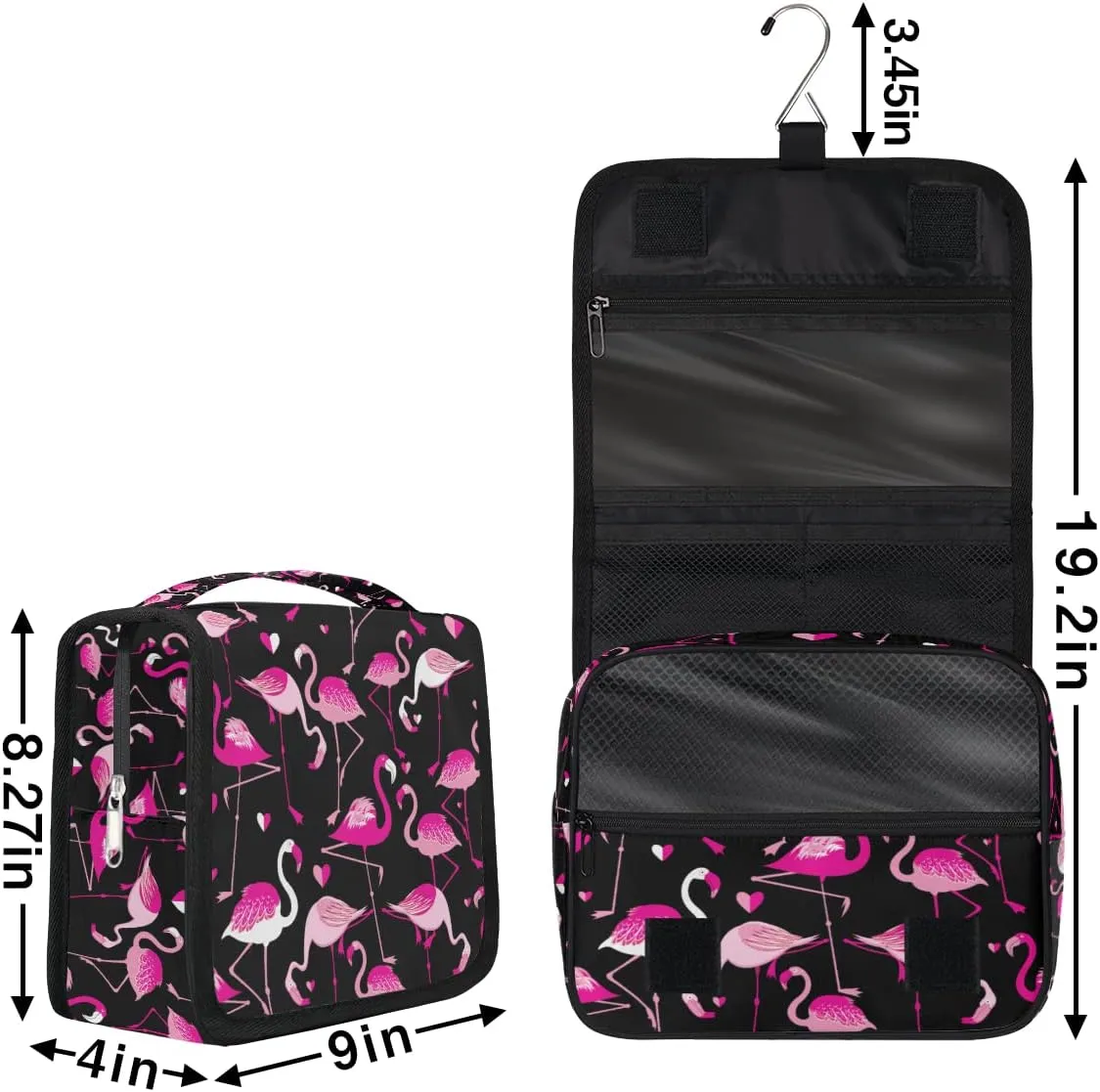 Travel Hanging Toiletry Bag for Women Men Animal Pink Flamingo Cosmetic Bag Waterproof Makeup Organizer for Accessories, Shampoo, Full Sized Container, Toiletries for Bathroom Shower