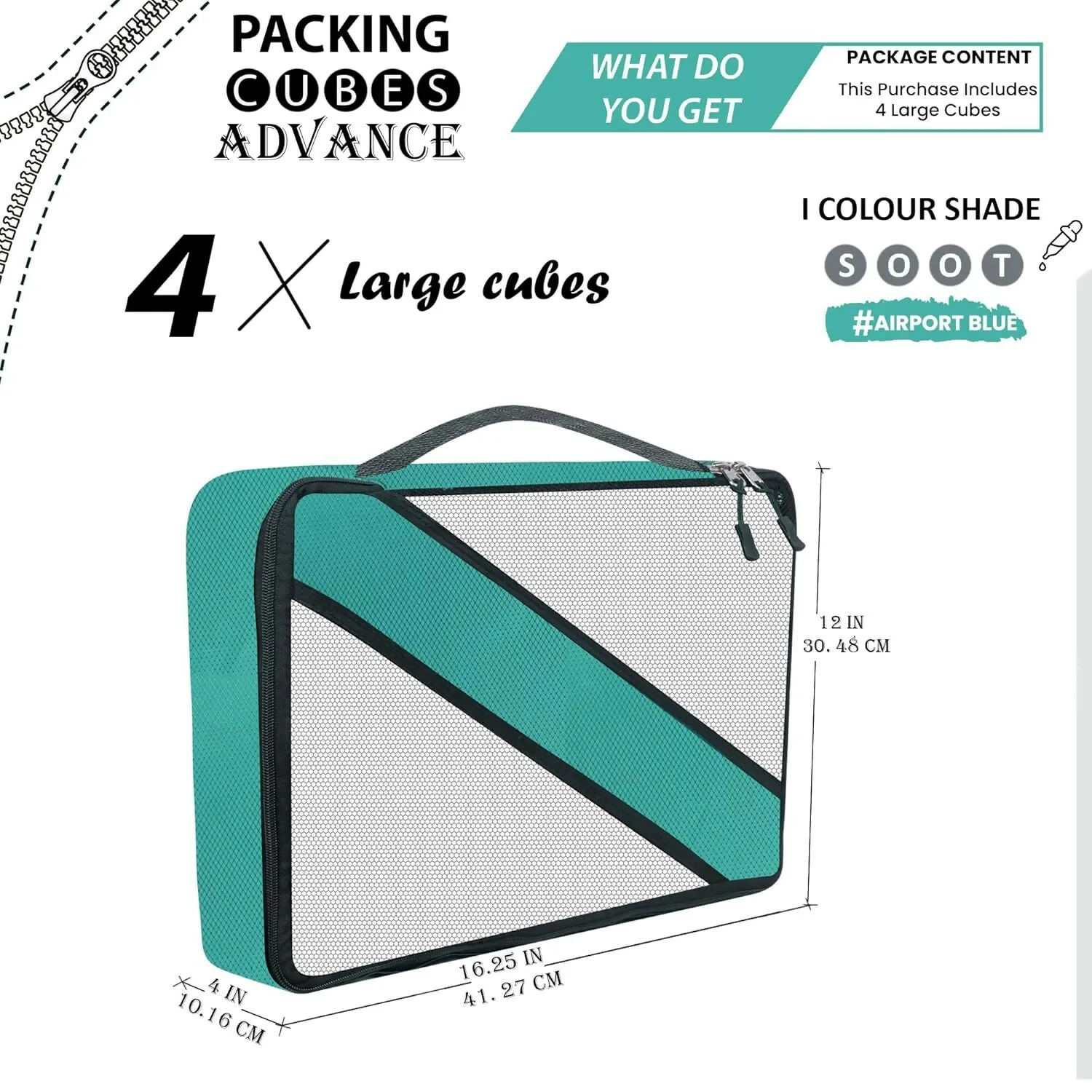 Travel Packing Cubes Polyester Organizer Bags (Pack of 4,Airport Blue)