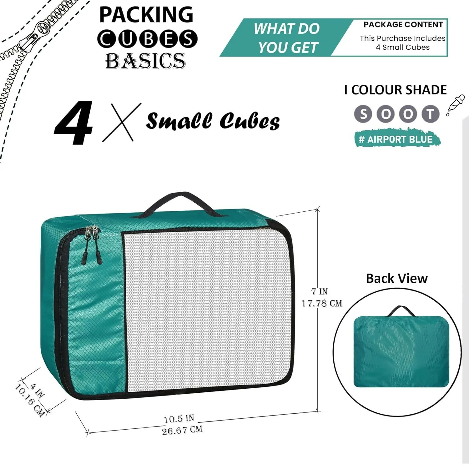 Travel Packing Cubes Polyester Organizer Bags (Pack of 4,Airport Blue)