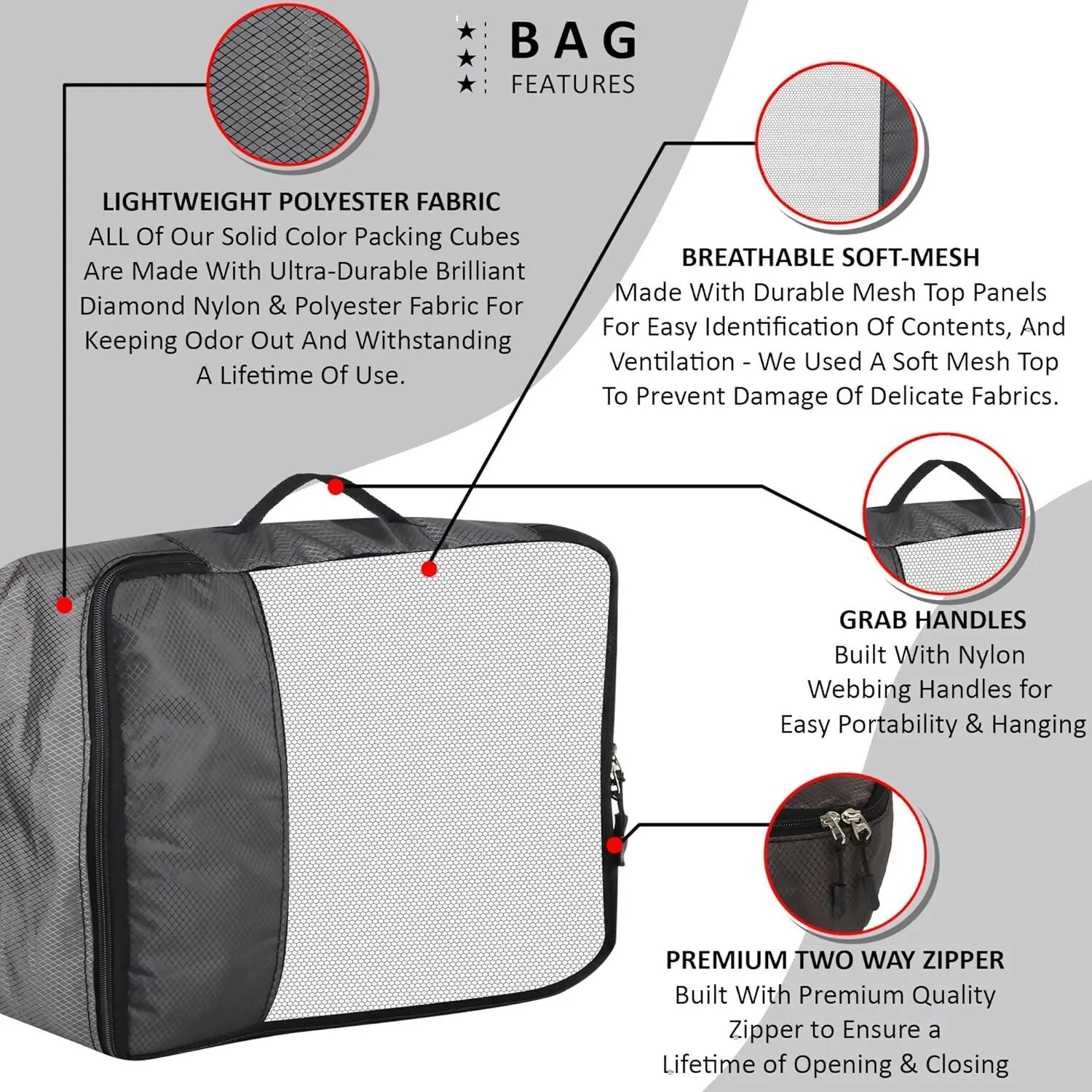 Travel Packing Cubes Polyester Organizer Bags (Pack of 4,Grey)