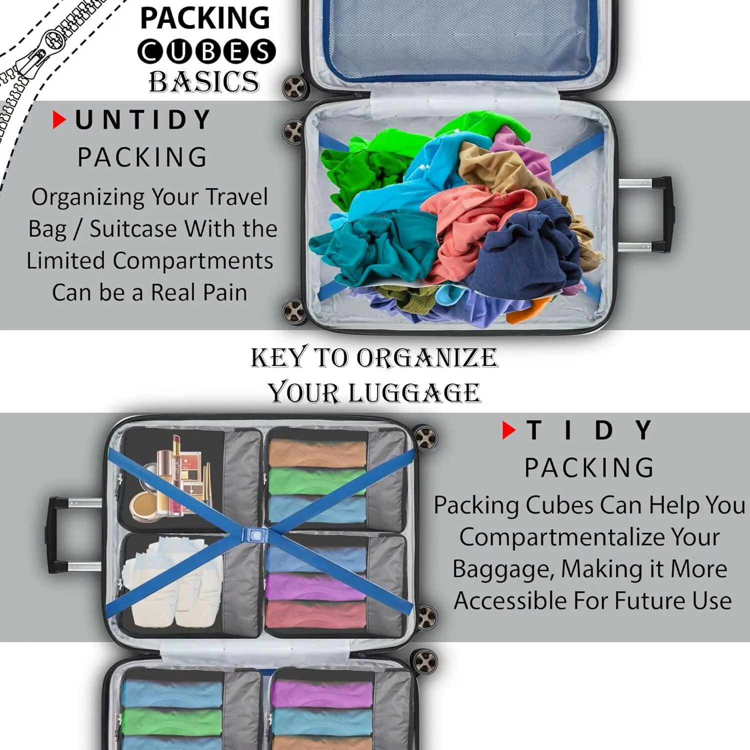 Travel Packing Cubes Polyester Organizer Bags (Pack of 4,Grey)