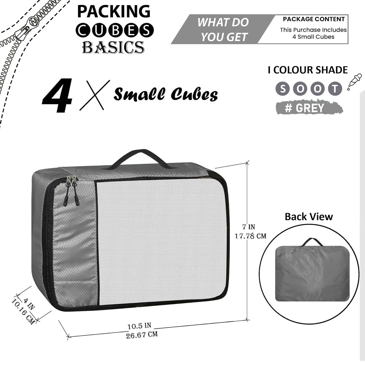 Travel Packing Cubes Polyester Organizer Bags (Pack of 4,Grey)