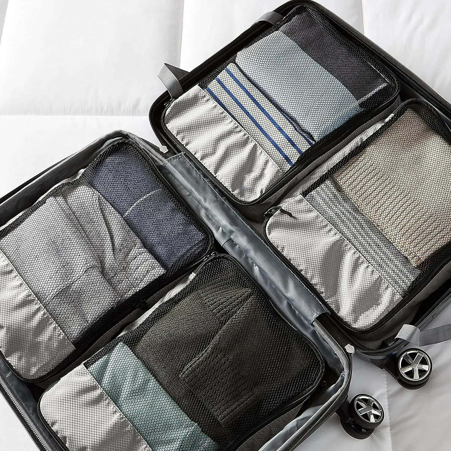 Travel Packing Cubes Set Polyester Organizer Bags (Pack of 4,Grey)