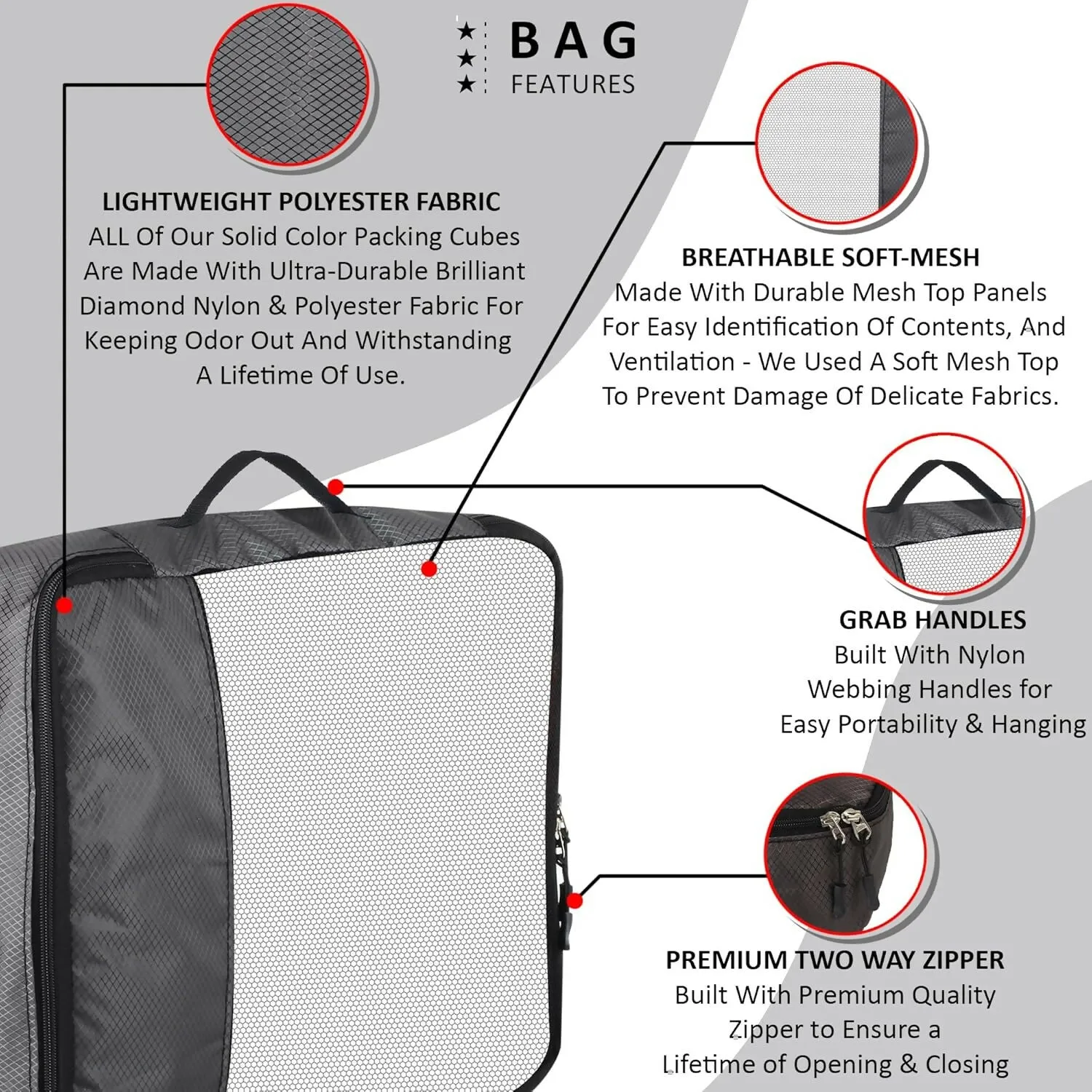Travel Packing Cubes Set Polyester Organizer Bags (Pack of 4,Grey)