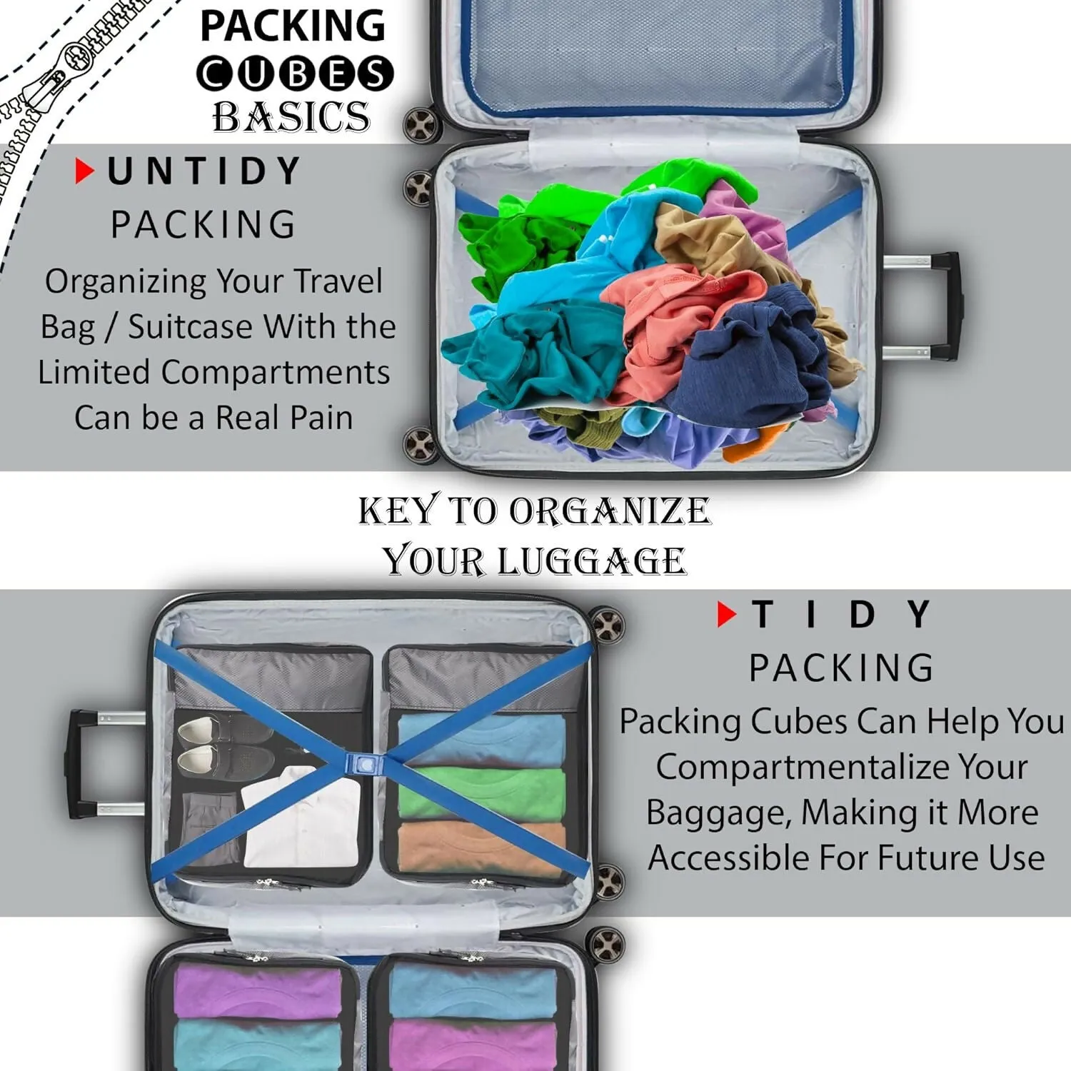 Travel Packing Cubes Set Polyester Organizer Bags (Pack of 4,Grey)