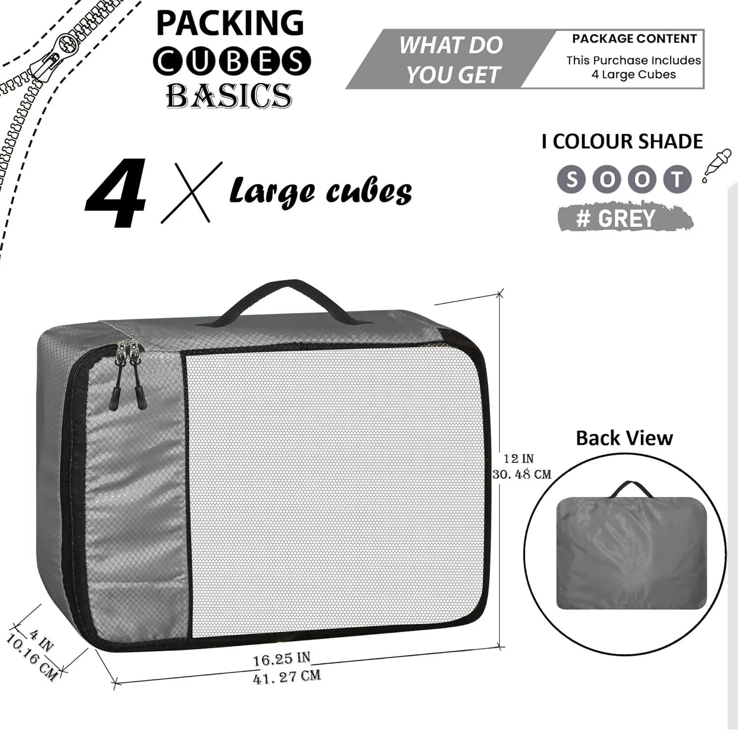 Travel Packing Cubes Set Polyester Organizer Bags (Pack of 4,Grey)