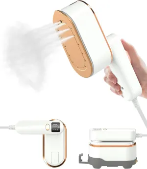 Travel Steamer Iron for Clothes - 1200W Handheld Size Portable Travel Steamer, 3 Steam Levels Clothes Steamer with LCD Screen, 10S Fast Heat-up Steamer for Dress Shirt Home Travel (Beige White)