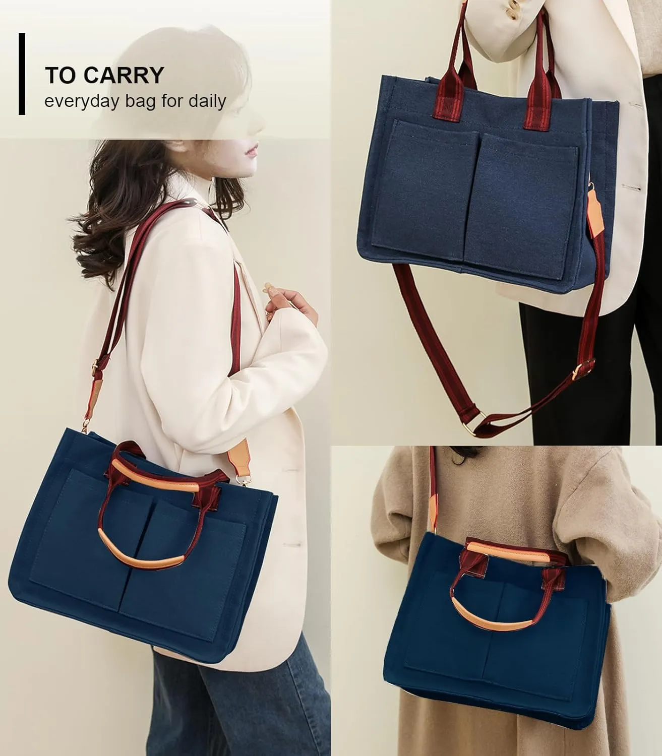 Travel Tote Bag for Women, Extra Large Laptop Work Bag 15.6" - Canvas Crossbody Handbag for Work, Travel Essentials‌