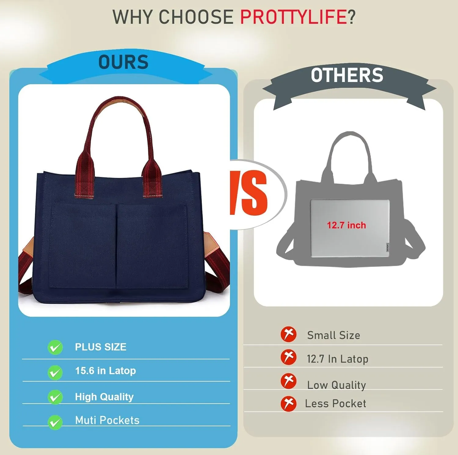 Travel Tote Bag for Women, Extra Large Laptop Work Bag 15.6" - Canvas Crossbody Handbag for Work, Travel Essentials‌