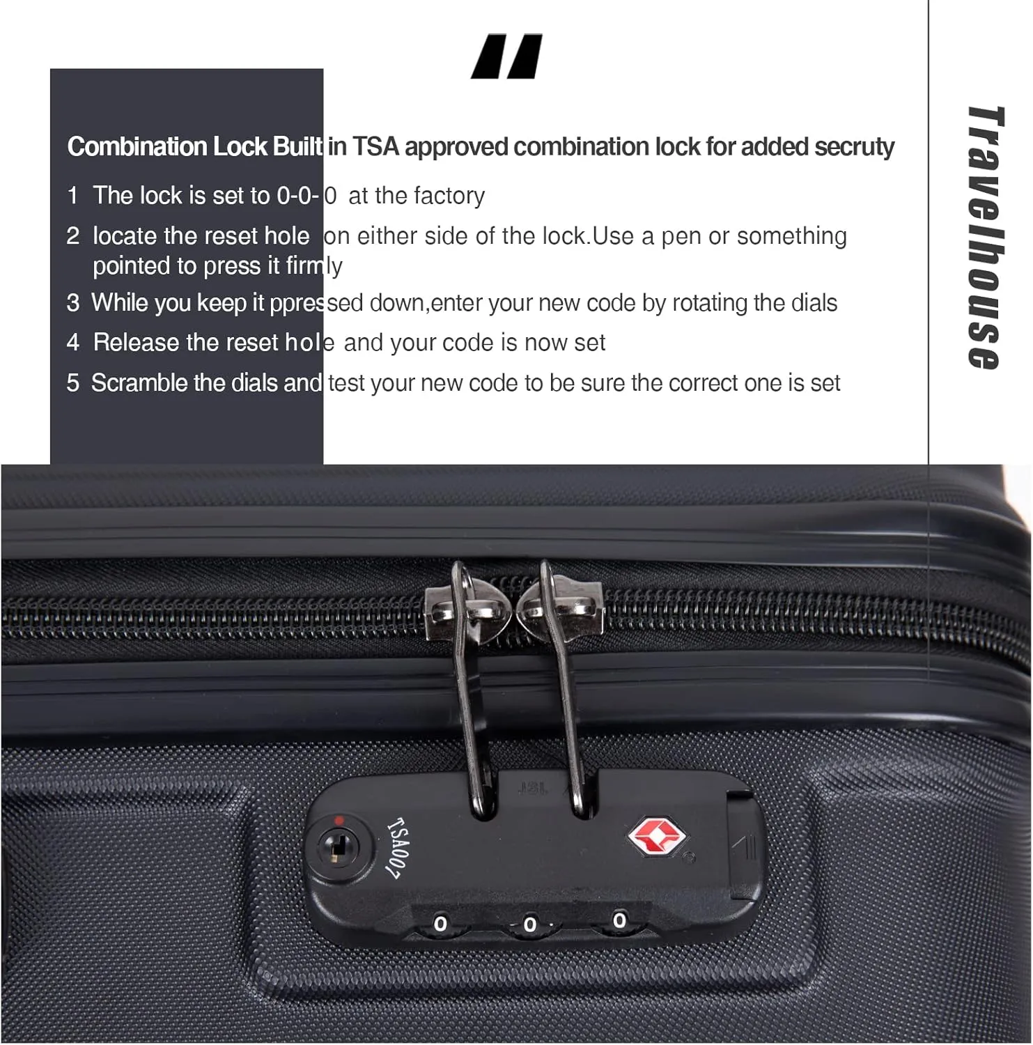 Travelhouse suitcases set 3-Piece Hardshell Luggage Set with Spinner Wheels & TSA Locks PP suitcases luggage (Black, 3-Piece Set (20/24/28))