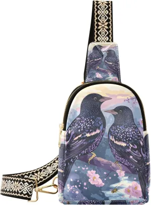 Trendy Cartoon Cute European Starling Birds Purple bag for woman fashion fanny pack crossbody bags for day pack