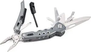Troika Fire Tool 14 - Multi-tool with 14 functions for outdoor & survival trips – integrated spring and locking function. – 420 stainless steel, aluminium – anodised – grey