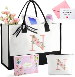 TRSODD Birthday Gifts for Women Mothers Day Gifts for Mom Wife Grandma Daughter Sister Friends Female Tote Bag and Makeup Bag Set N