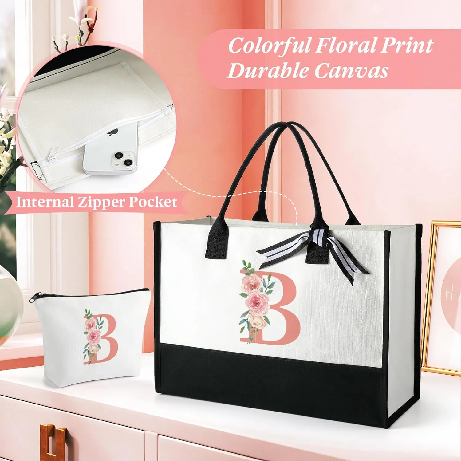 TRSODD Birthday Gifts for Women Mothers Day Gifts for Mom Wife Grandma Daughter Sister Friends Female Tote Bag and Makeup Bag Set N