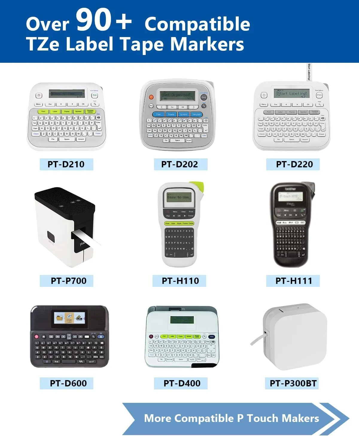 TZe TZ Tape 12mm 0.47 Inch Laminated White Compatible for P Touch Label Tape Refills for Ptouch PT-H110 D210 D220 D400 D600 Label Maker (Black on White, 10-Pack)