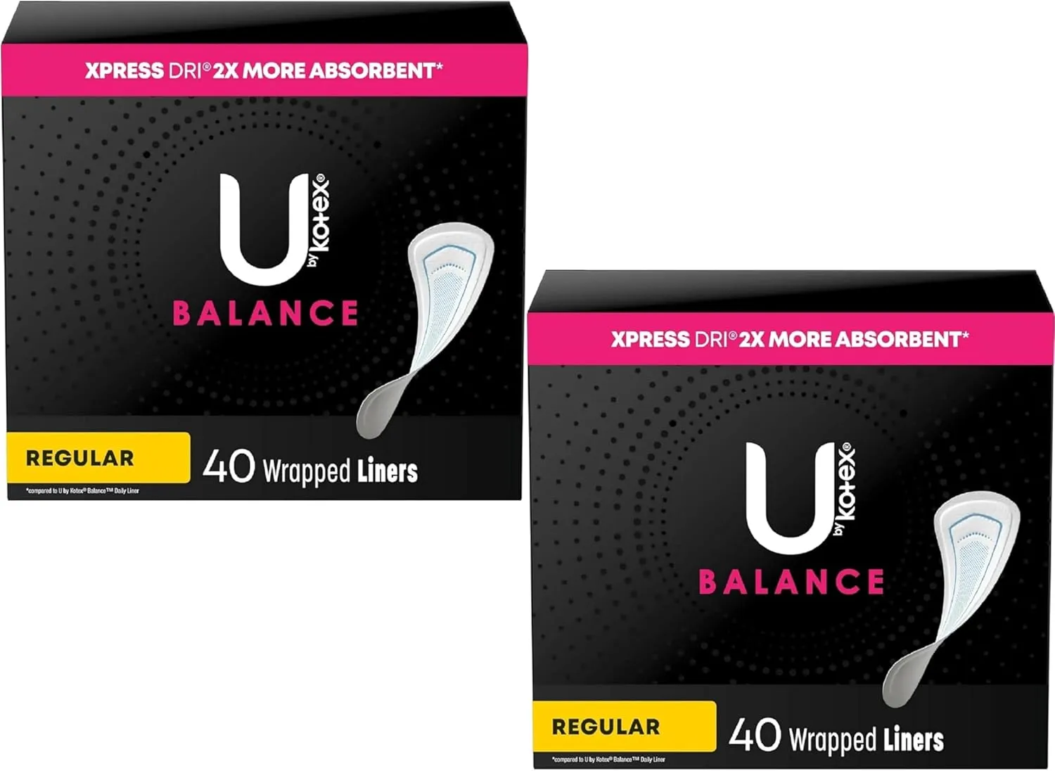 U by Kotex Curves Regular Liners 40 Each (Packs of 2)
