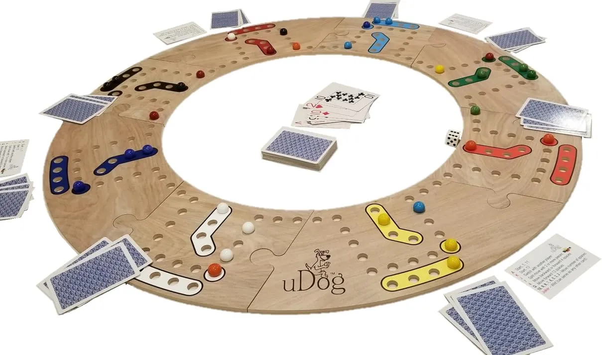 uDog Board Game | Old-Fashioned Fun for 2–12 Players | Handmade in The USA | Durable Wooden Pieces to Last a Lifetime | Family Game Night (8-Player)