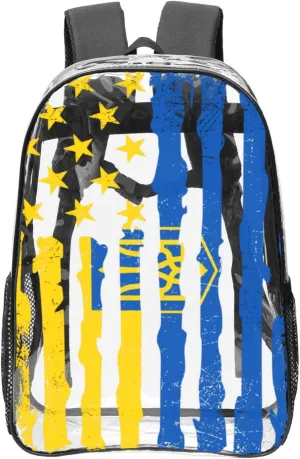 Ukrainian American Flag Ukraine Roots 16 Inch Clear PVC Backpacks Transparent Backpack Multipurpose Double Shoulder Bag for Men Women Gifts