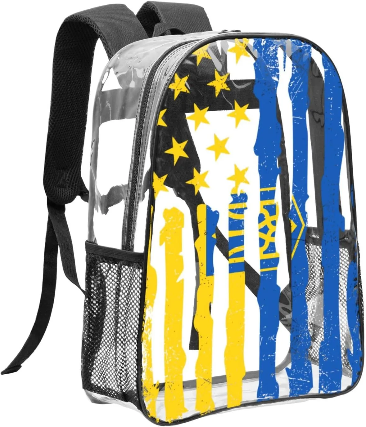 Ukrainian American Flag Ukraine Roots 16 Inch Clear PVC Backpacks Transparent Backpack Multipurpose Double Shoulder Bag for Men Women Gifts