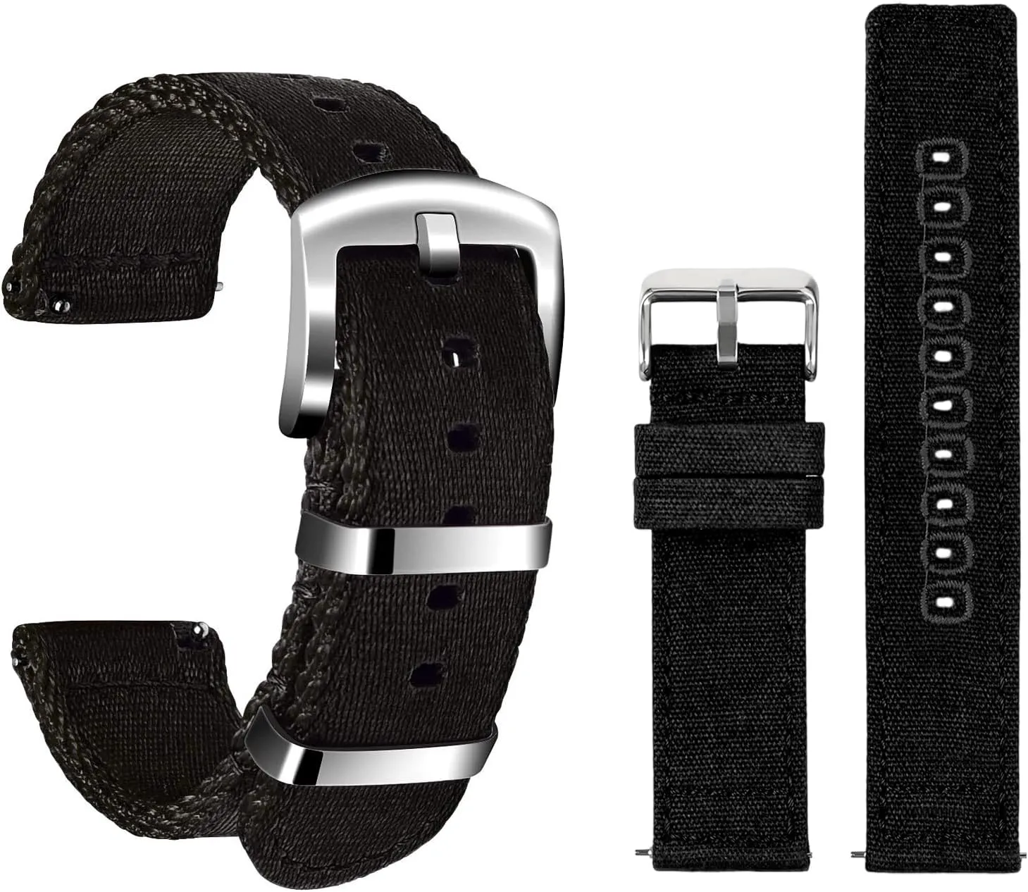 ULLCHRO 2 Packs Nylon Watch Strap & Canvas Watch Band for Men Women Quick Release Replacement Watch Bracelet with Silver Buckle