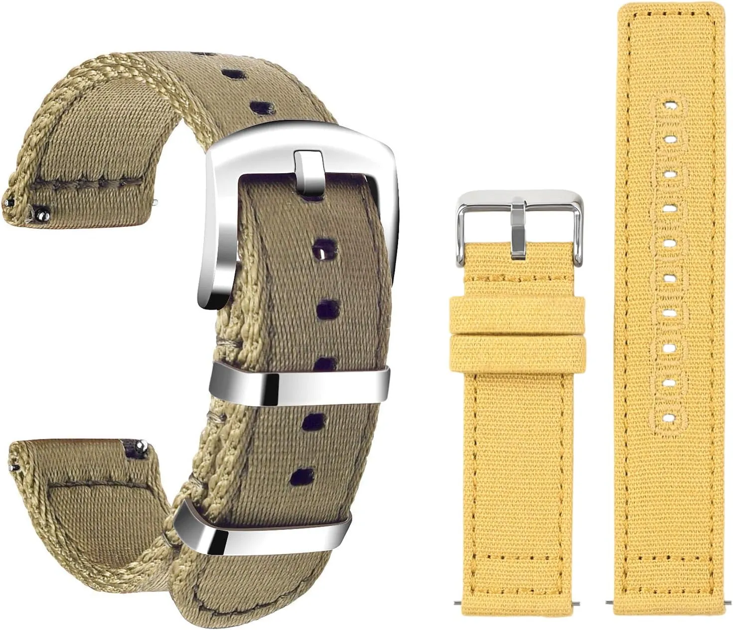 ULLCHRO 2 Packs Nylon Watch Strap & Canvas Watch Band for Men Women Quick Release Replacement Watch Bracelet with Silver Buckle