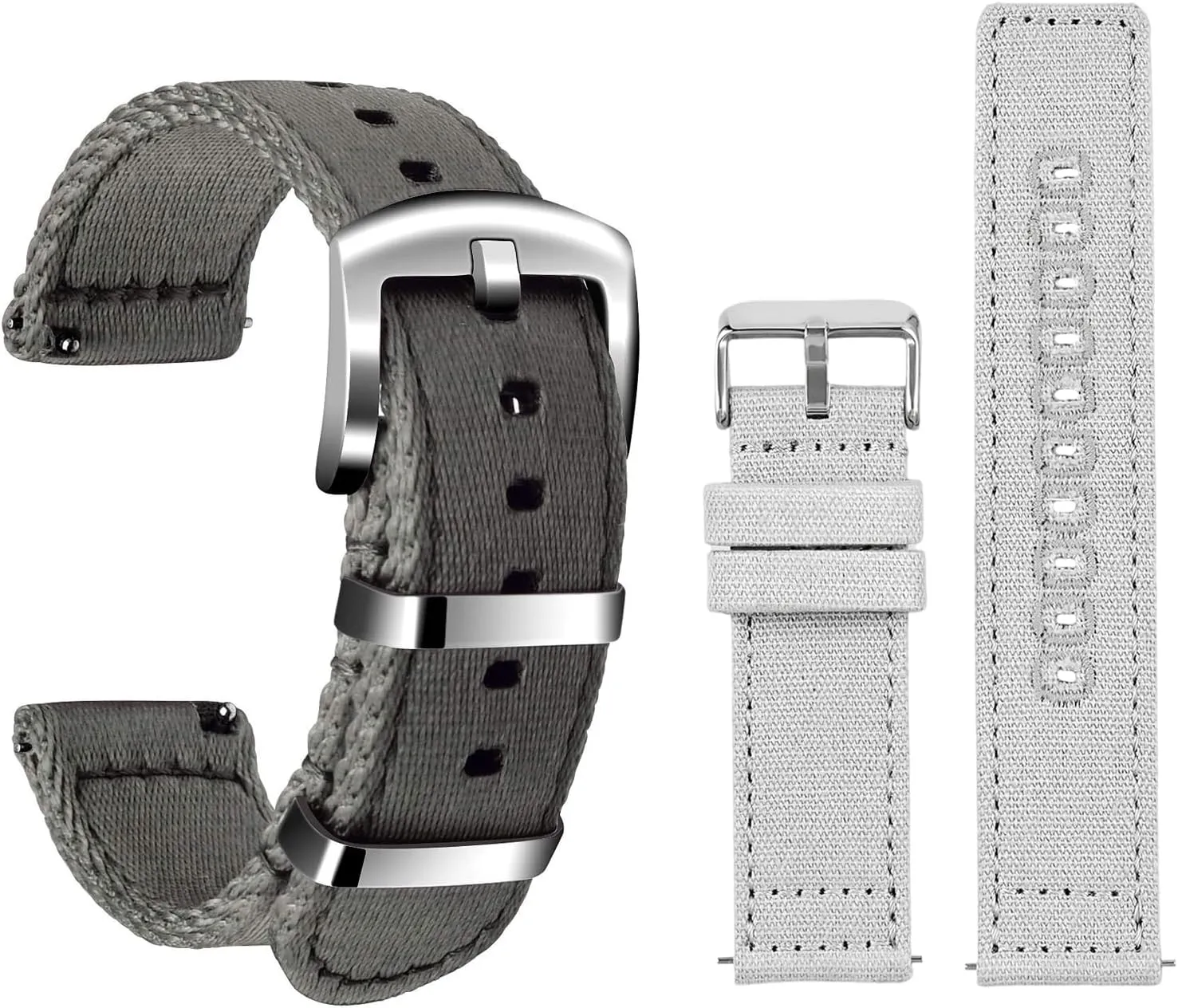 ULLCHRO 2 Packs Nylon Watch Strap & Canvas Watch Band for Men Women Quick Release Replacement Watch Bracelet with Silver Buckle