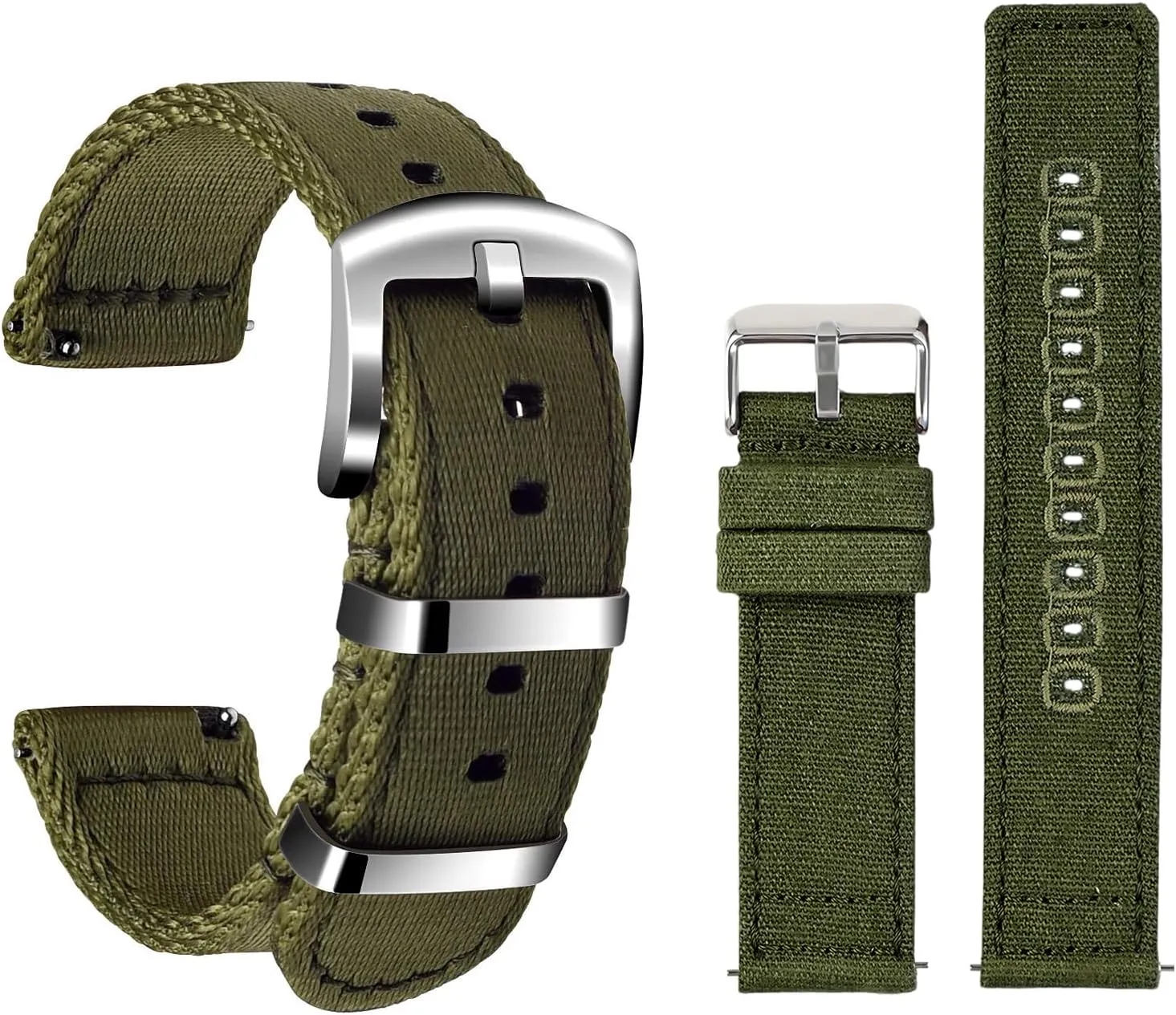 ULLCHRO 2 Packs Nylon Watch Strap & Canvas Watch Band for Men Women Quick Release Replacement Watch Bracelet with Silver Buckle