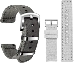 ULLCHRO 2 Packs Nylon Watch Strap & Canvas Watch Band for Men Women Quick Release Replacement Watch Bracelet with Silver Buckle