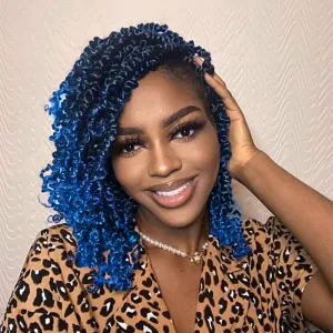 Umylar Passion Twist Crochet Hair 10 Inch 8 Packs Pre-twisted Passion Twist Crochet Hair For Women Pre-looped Short Passion Twist Hair Braids Synthetic Crochet Hair Extension (10 Inch, 1B/blue#)