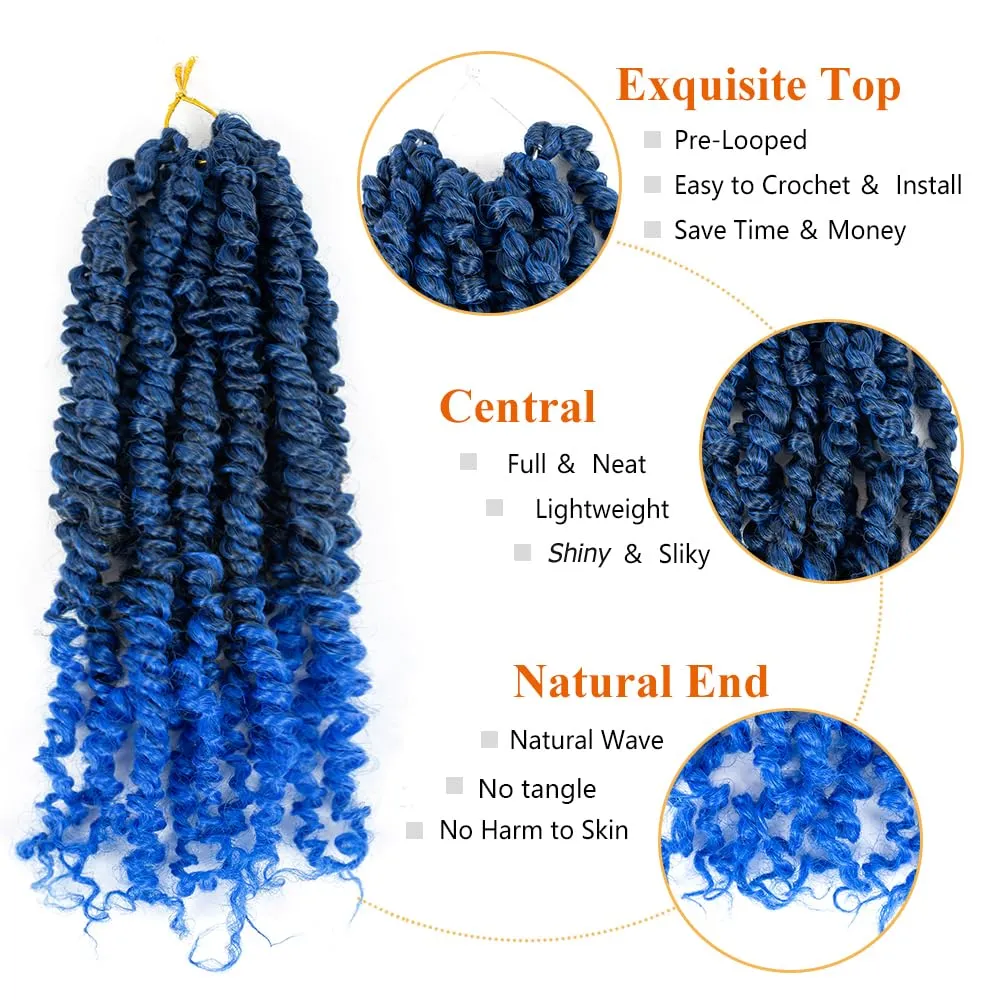 Umylar Passion Twist Crochet Hair 10 Inch 8 Packs Pre-twisted Passion Twist Crochet Hair For Women Pre-looped Short Passion Twist Hair Braids Synthetic Crochet Hair Extension (10 Inch, 1B/blue#)