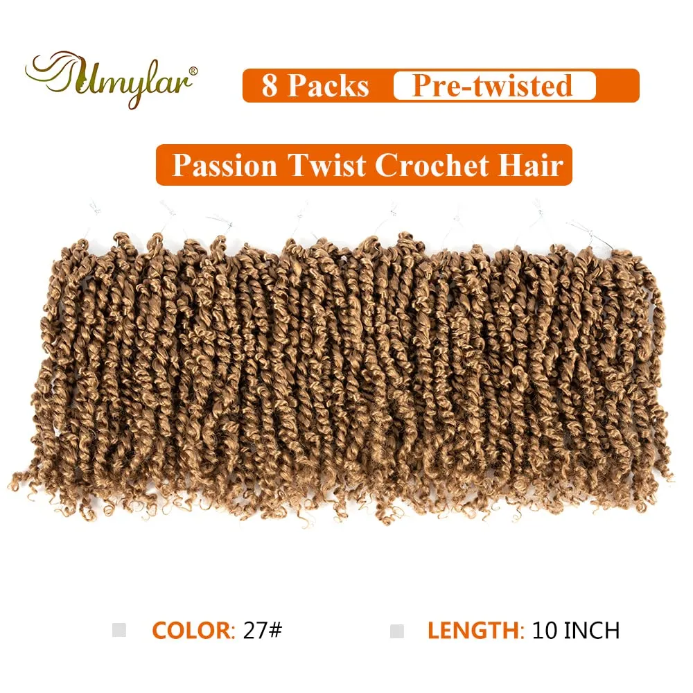 Umylar Passion Twist Hair 10 Inch 8 Packs Pre-twisted Passion Twist Crochet Hair For Women Pre-looped Short Passion Twist Bohemian Braids Synthetic Hair Extension (10 Inch (Pack of 8), 27#)