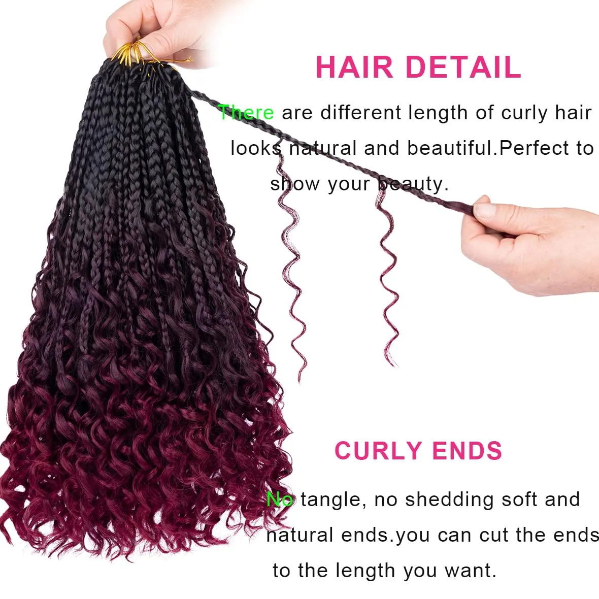 Unionbeauty 14 Inch Boho Box Braids Crochet Hair Goddess Box Braids Crochet Hair with Curly Ends 8 Packs Bohemian Box Braids Crochet Hair for Black Woman Synthetic Braiding Hair Extension 1B/99J/BUG#