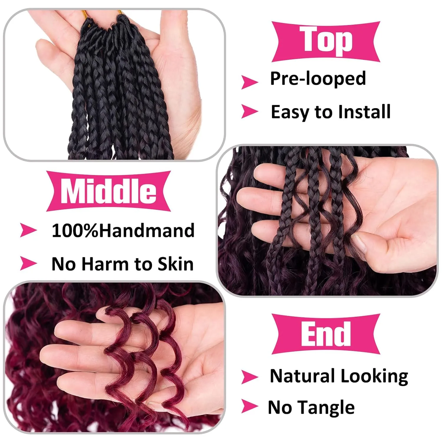 Unionbeauty 14 Inch Boho Box Braids Crochet Hair Goddess Box Braids Crochet Hair with Curly Ends 8 Packs Bohemian Box Braids Crochet Hair for Black Woman Synthetic Braiding Hair Extension 1B/99J/BUG#