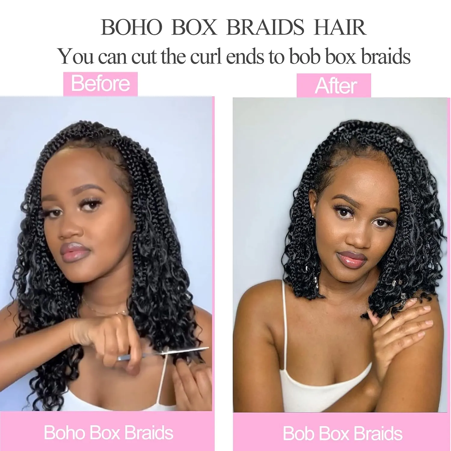 Unionbeauty 14 Inch Boho Box Braids Crochet Hair Goddess Box Braids Crochet Hair with Curly Ends 8 Packs Bohemian Box Braids Crochet Hair for Black Woman Synthetic Braiding Hair Extension 1B/99J/BUG#