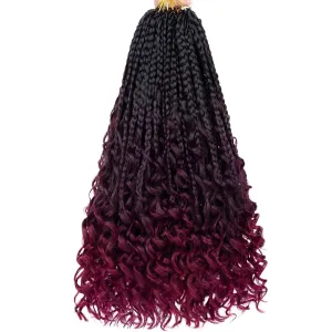 Unionbeauty 14 Inch Boho Box Braids Crochet Hair Goddess Box Braids Crochet Hair with Curly Ends 8 Packs Bohemian Box Braids Crochet Hair for Black Woman Synthetic Braiding Hair Extension 1B/99J/BUG#
