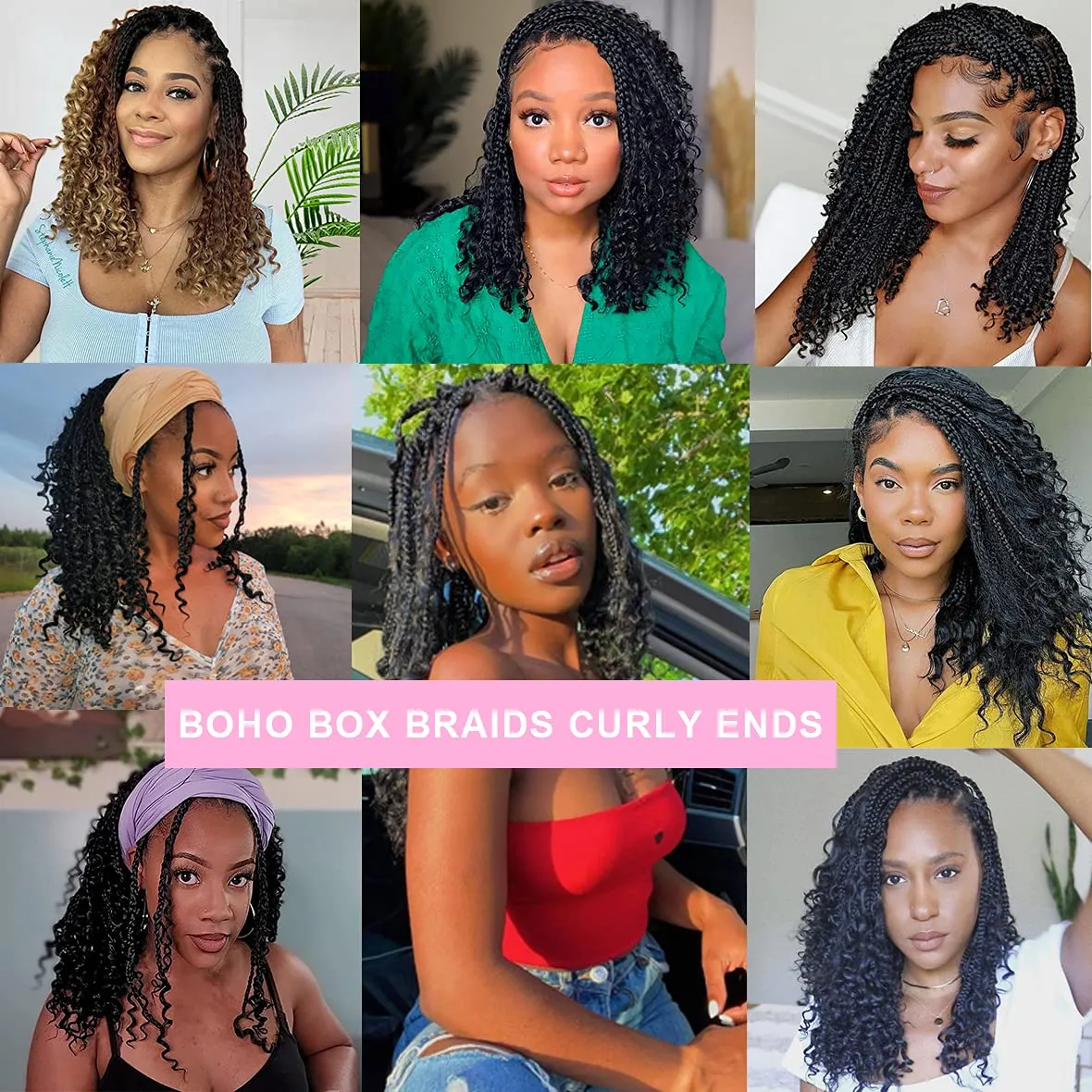 Unionbeauty 14 Inch Boho Box Braids Crochet Hair Goddess Box Braids Crochet Hair with Curly Ends 8 Packs Bohemian Box Braids Crochet Hair for Black Woman Synthetic Braiding Hair Extension 1B/99J/BUG#