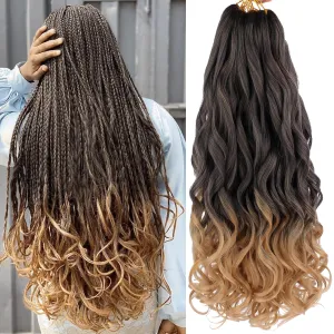 Unionbeauty 30 Inch French Curl Braiding Hair 8 Pack Pre-Stretched Braiding Hair Spanish Curl Braids Loose Wavy Crochet Hair EZ Braids Ombre Synthetic Braiding Hair Extensions for Black Women T27#