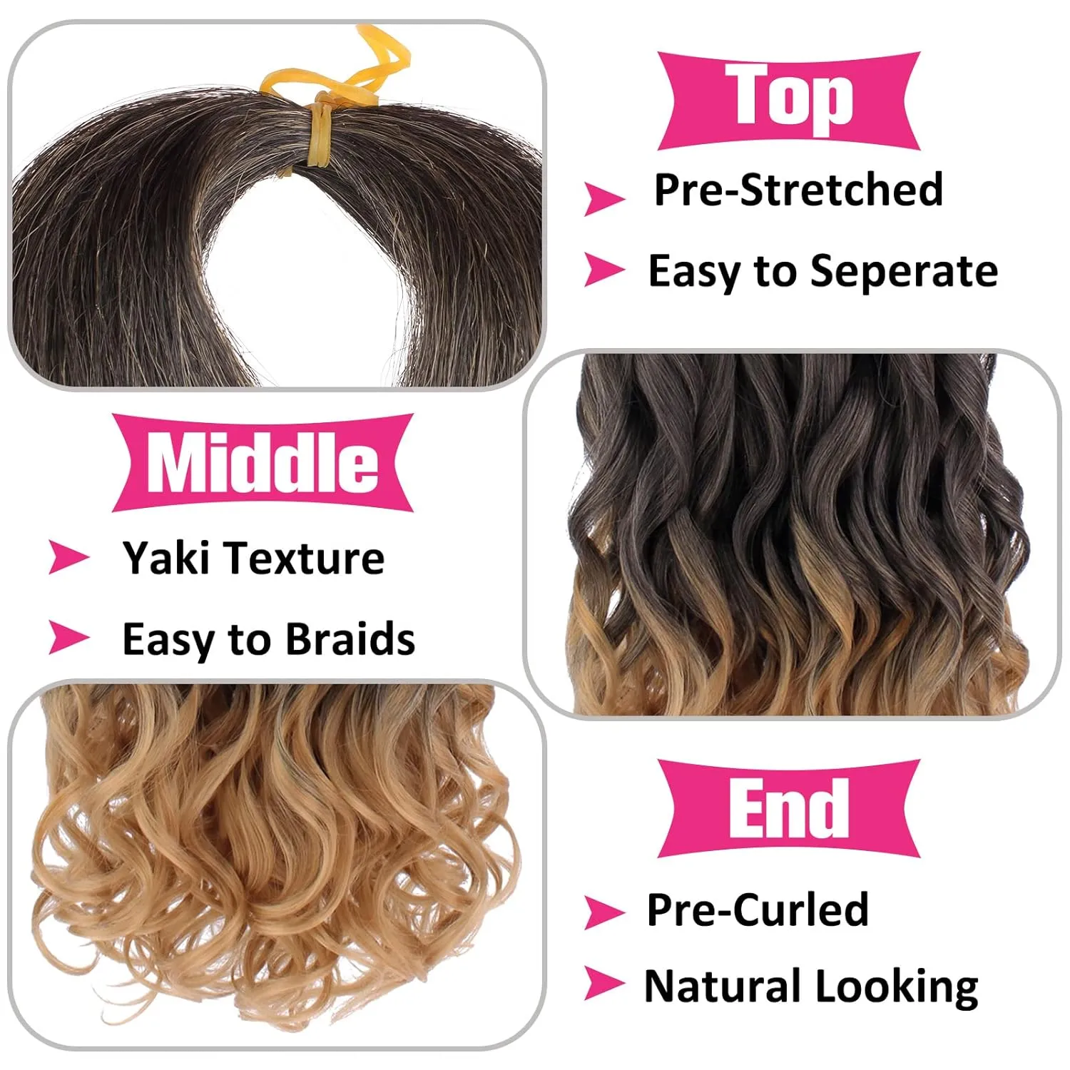 Unionbeauty 30 Inch French Curl Braiding Hair 8 Pack Pre-Stretched Braiding Hair Spanish Curl Braids Loose Wavy Crochet Hair EZ Braids Ombre Synthetic Braiding Hair Extensions for Black Women T27#