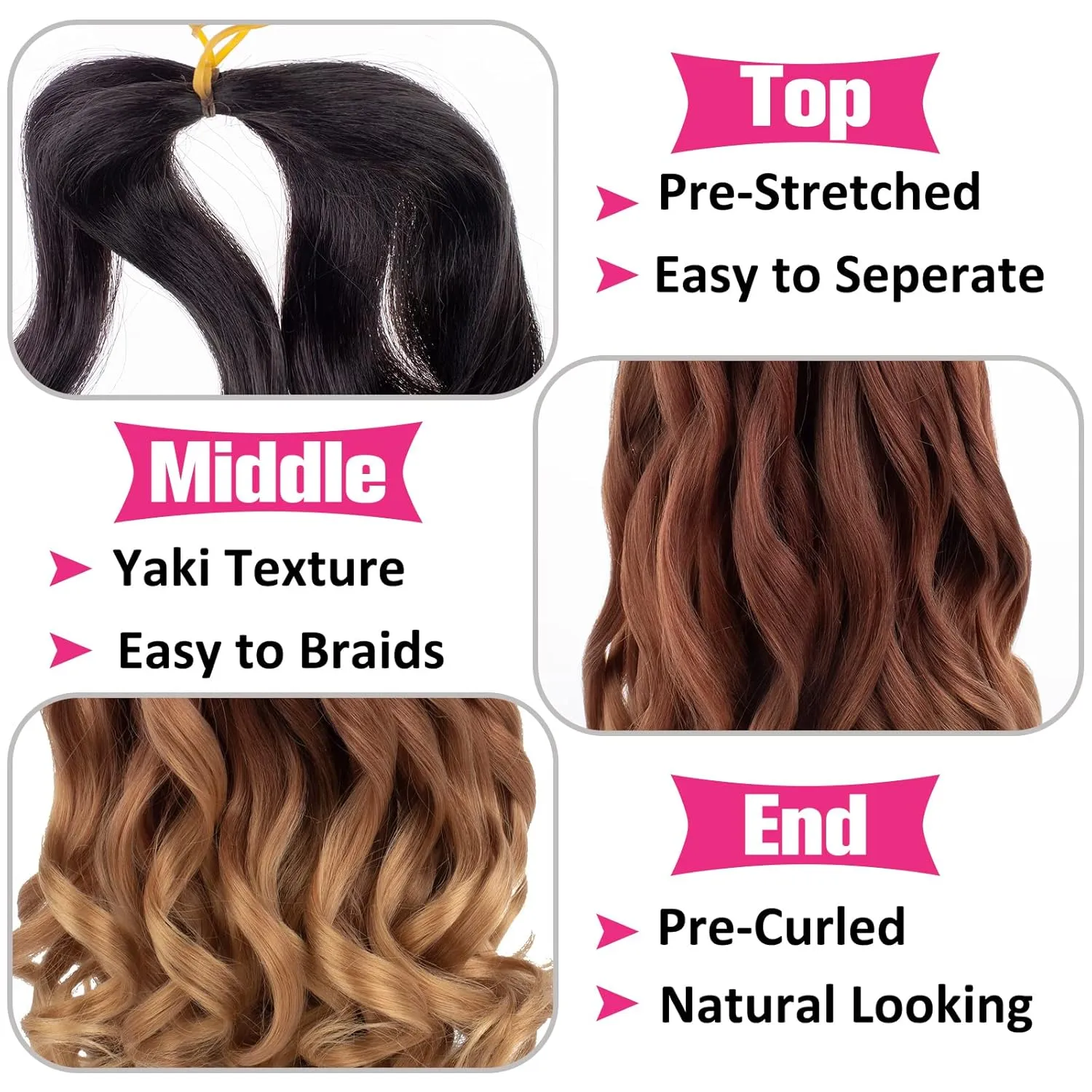 Unionbeauty 30 Inch French Curly Braiding Hair - 8 Packs Pre-Stretched Synthetic Crochet Hair Extensions for Black Women - Spanish Curl Braids, Bouncy Loose Wavy Ombre