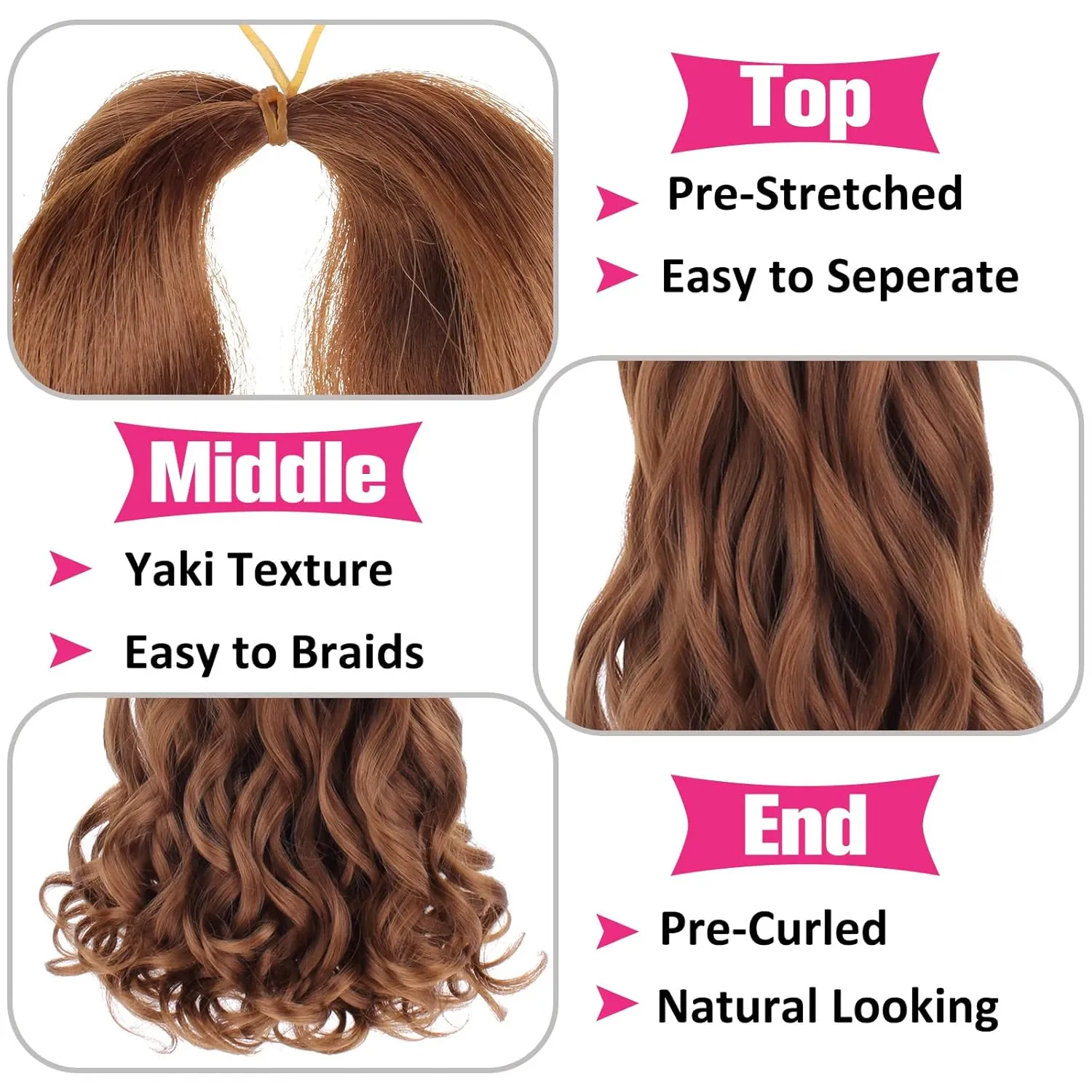 Unionbeauty 30Inch French Curly Braiding Hair 8 Pack Bouncy wave Curly Braiding Hair for Box Braids Pre Stretched French Curl Braids EZ Braids Brown Crochet Hair Synthetic Braiding Hair Extensions 30#