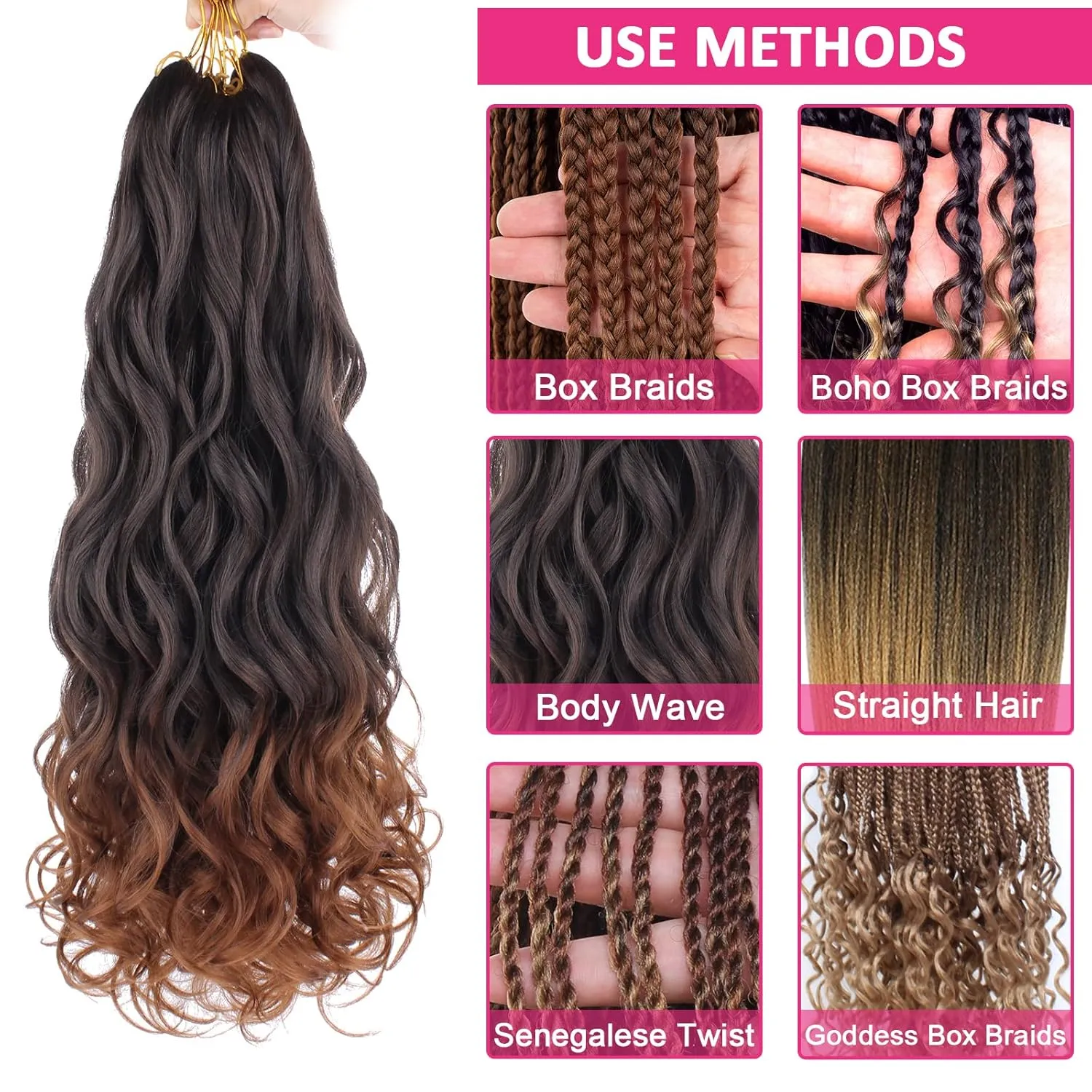 Unionbeauty 30Inch French Curly Braiding Hair 8 Pack Bouncy wave Curly Braiding Hair for Box Braids Pre Stretched French Curl Braids EZ Braids Brown Crochet Hair Synthetic Braiding Hair Extensions 30#