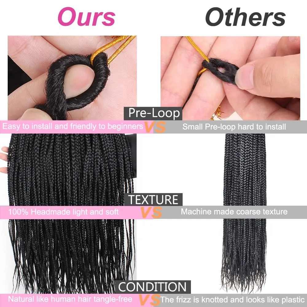 Unionbeauty 8 Packs Box Braids Crochet Hair 18 Inch Pre-looped Medium knotless Goddess Box Braids Crochet Hair for Black Woman Synthetic Braiding Hair Extension144 Strands/lot 1B#
