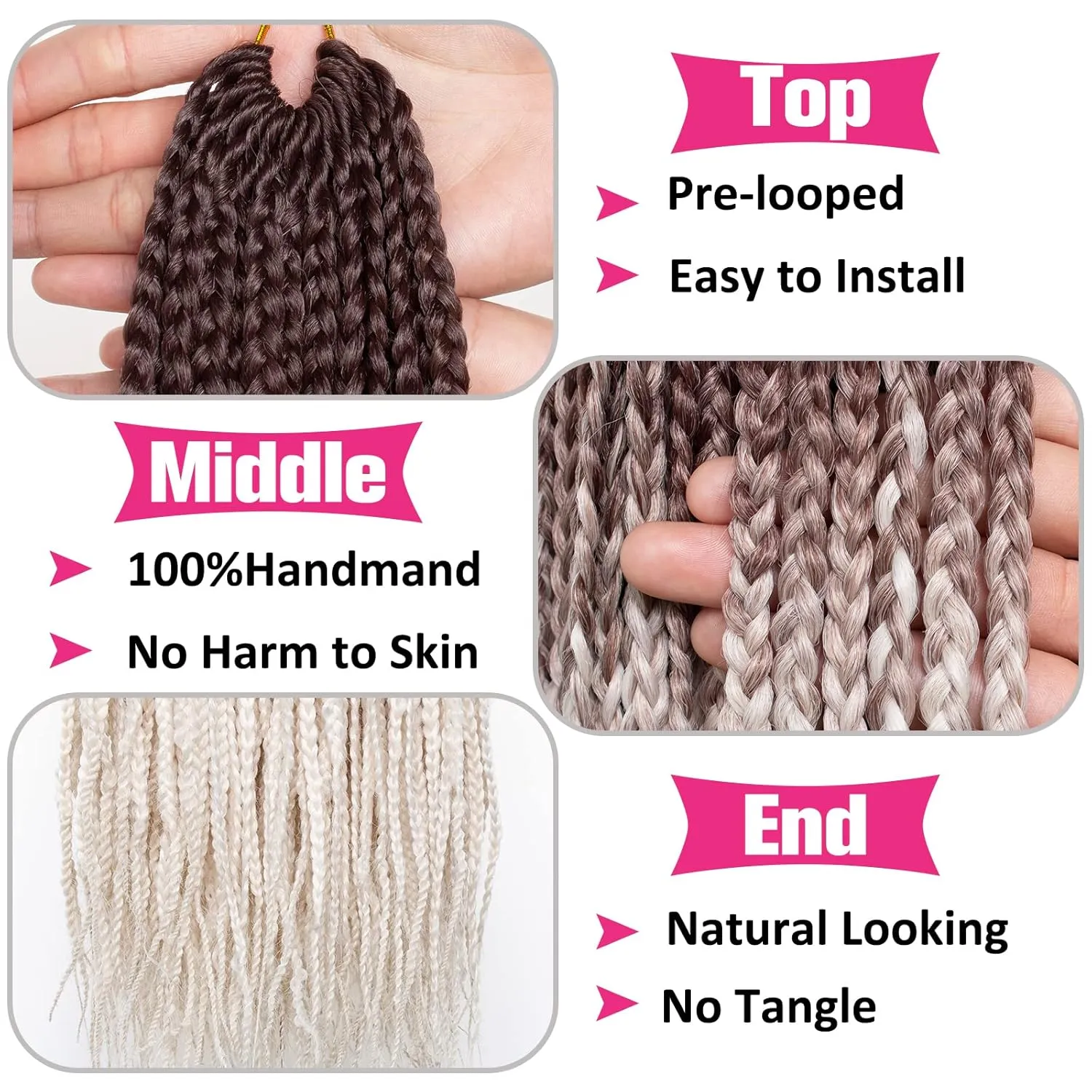 Unionbeauty 8 Packs Ombre Box Braids Crochet Hair Pre-looped Goddess Box Braids Crochet Hair 18 Inch Blonde Brown Knotless Box Braids Hair for Black Woman Synthetic Braiding Hair Extension 4/60#