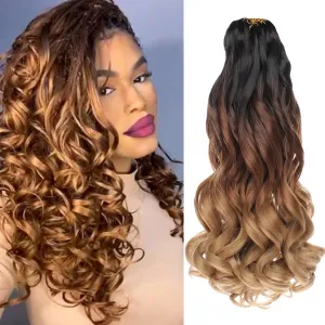 Unionbeauty French Curl Braiding Hair 12 Inch for Boho Box Braids Crochet Hair 8 Packs Pre-curled French Curls Pre Stretched Body Wave Crochet Braids Synthetic Hair Extension for Black Woman 1B/30/27#