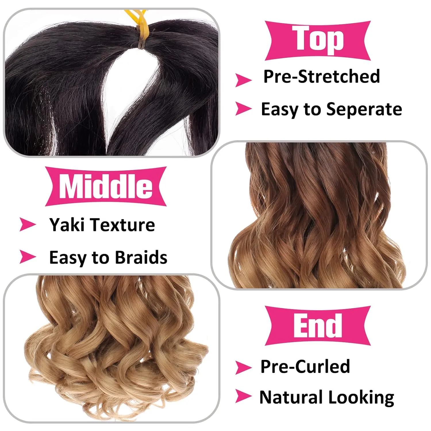 Unionbeauty French Curl Braiding Hair 12 Inch for Boho Box Braids Crochet Hair 8 Packs Pre-curled French Curls Pre Stretched Body Wave Crochet Braids Synthetic Hair Extension for Black Woman 1B/30/27#