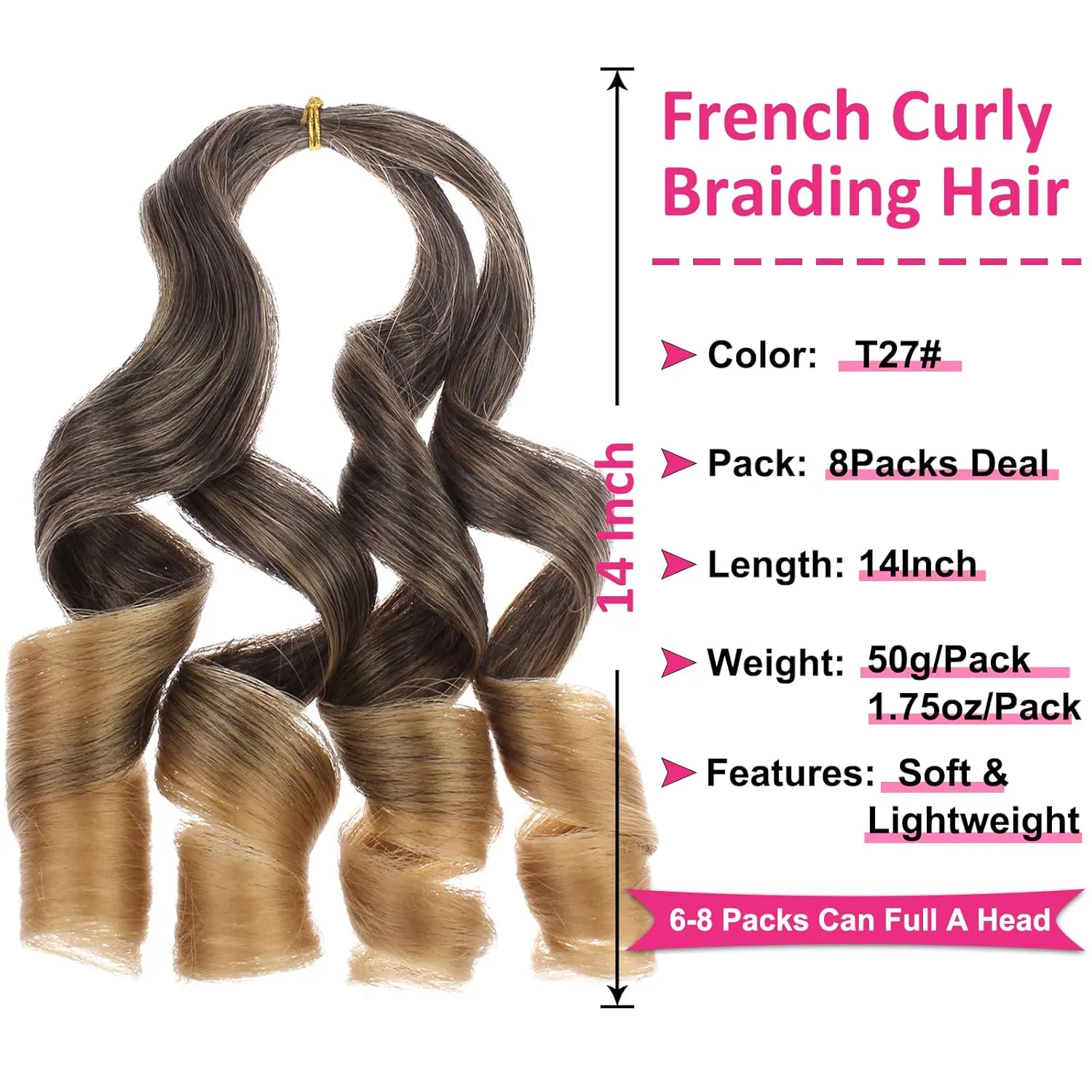 Unionbeauty French Curl Braiding Hair 14 Inch Short Bob French Curls Braids Pre Stretched Body Wave Crochet Braid for Goddess Box Braids Synthetic Curly Braiding Hair for Woman T27#