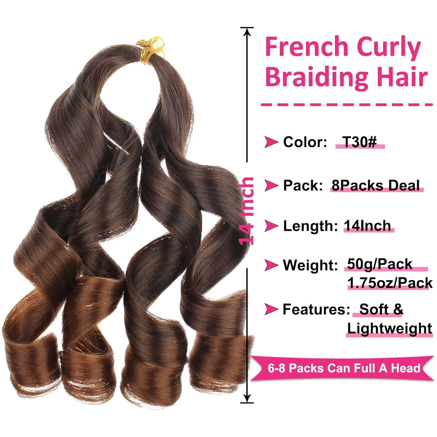Unionbeauty French Curl Braiding Hair 14 Inch Short Bob French Curls Braids Pre Stretched Body Wave Crochet Braid for Goddess Box Braids Synthetic Curly Braiding Hair for Woman T30#